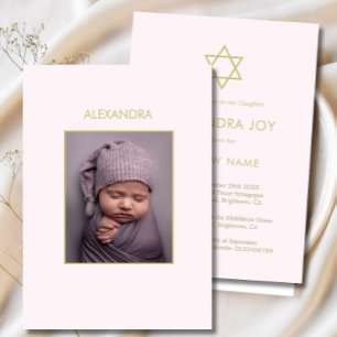 Joodse Baby Naming Foto Roze Goud Meisje Religieus Kaart