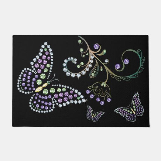 Joodse bloem Rhinestone Butterfly Rug Deurmat (Voorkant)