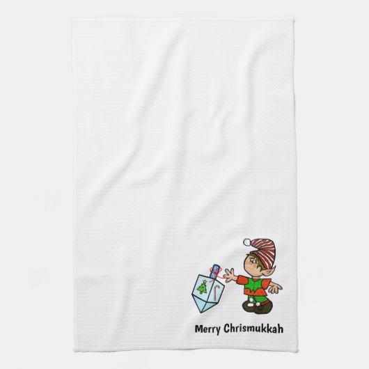 Joodse Elf met Dreidel Chrismukkah Kitchen Towel Theedoek (Verticaal)