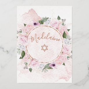 Joodse Girl Baby Noaming roze Roses Folie Uitnodig Folie Uitnodiging