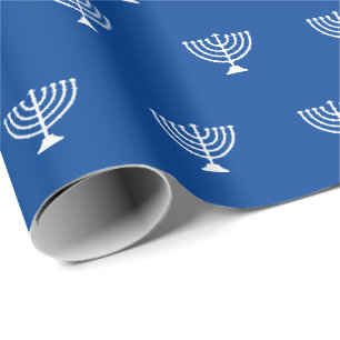 Joodse menorah blauw en wit patroon Hanukkah Cadeaupapier
