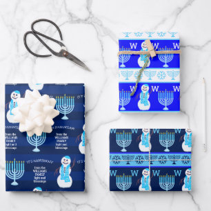 Joodse Snowman Monogram Kinderen Vakantiedagen Inpakpapier Vel