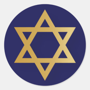 Joodse ster van David goud en marineblauw Ronde Sticker