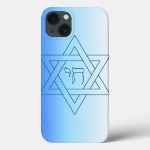 Joodse ster van David Hebrew Chai Blue en White iPhone 13 Hoesje
