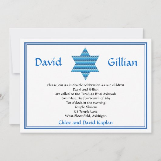 Joodse ster van David Twins Bar Mitzvah Uitnodigin Kaart (Voorkant)