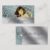 Joodse Visitekaartje Blauwgroen Voman Leopard Silv (Voorkant / Achterkant)