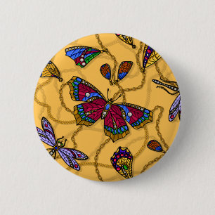 Joodvlinders en libellen op geel ronde button 5,7 cm