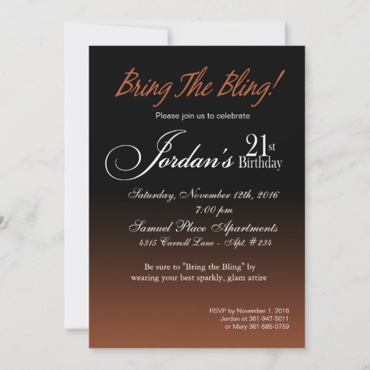 Jordan Bring The Bling Sparkle 21e verjaardag Kaart (Achterkant)