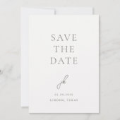 Jordan grijs script monogram elegante bruiloft save the date (Voorkant)