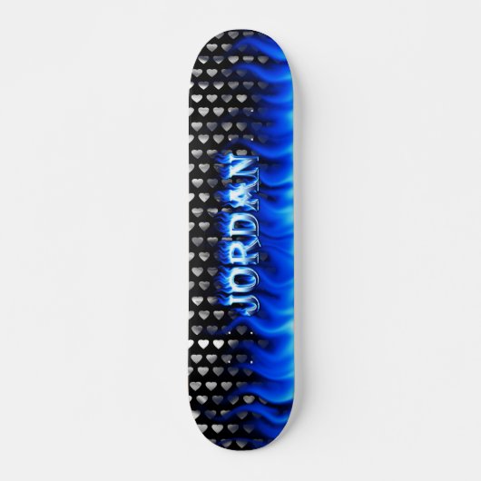 Jordan skateboard blauw vuur en vlammenontwerp. (Voorkant)