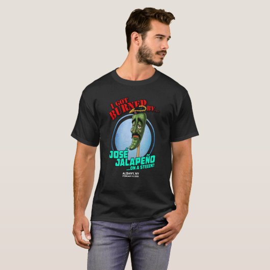 Jose Jalapeno op een kruk Albany NY 2023 T-shirt (Voorkant volledig)