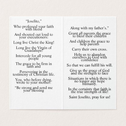 Joselito Prayer Card (Inside Unfolded)