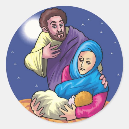 Joseph Mary Baby Jesus Ronde Sticker (Voorkant)