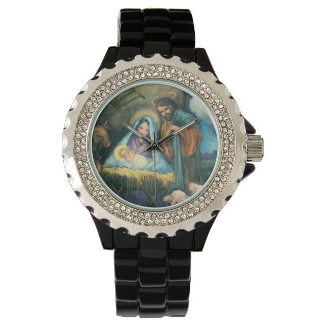 Joseph Mary Jesus Manger Horloge (Voorkant)