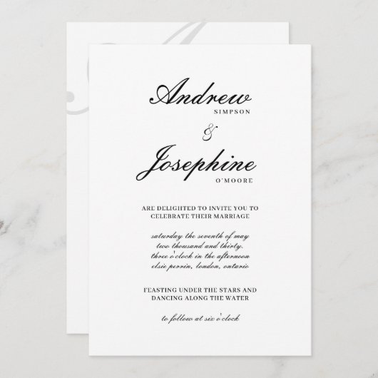 Josephine Classic Eenvoudige bruiloft uitnodiging (Voorkant / Achterkant)