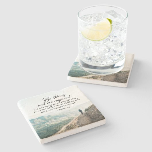 Joshua 1:9 Wees sterk en Courageou Bijbelversie Stenen Onderzetter (Zijkant)