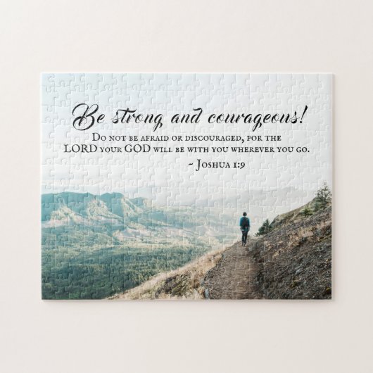 Joshua 1:9 Wees sterk en moedig, bijbelse versie Legpuzzel (Horizontaal)