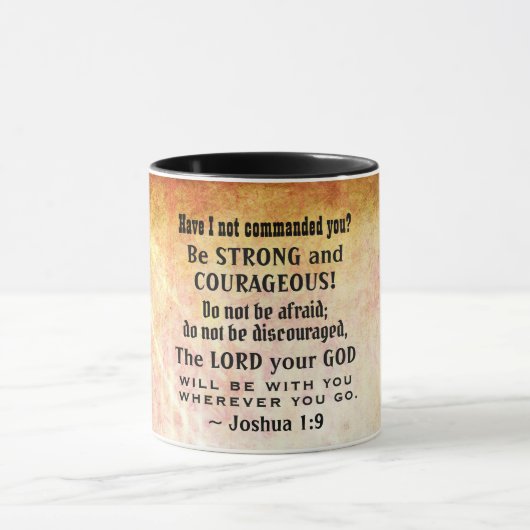 Joshua 1:9 Wees sterk en moedig, bijbelse versie Mok (Midden)