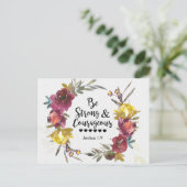 Joshua 1:9 Wees sterk en moedig Floral Wreate  Briefkaart (Staand voorkant)