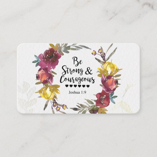 Joshua 1:9 Wees sterk en moedig Floral Wreate Visitekaartje (Voorkant)