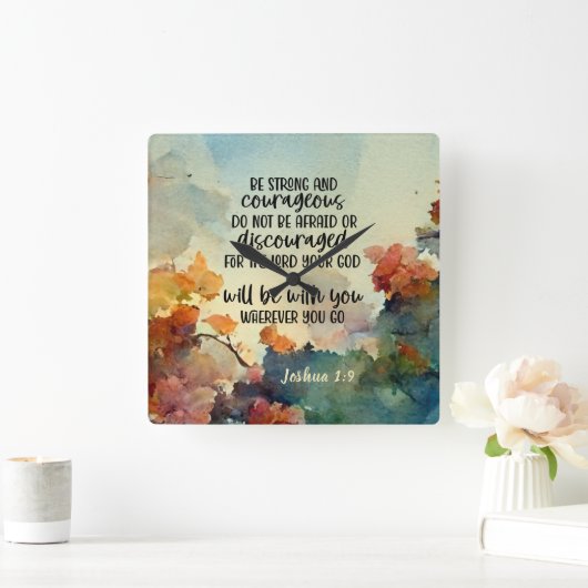 Joshua 1:9 Wees sterk en moedige Waterverf Vierkante Klok (Huis)