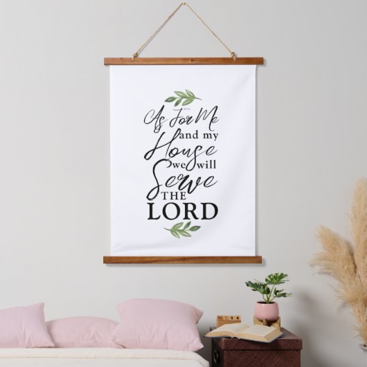 Joshua 24:15 Manuscript Doopvont met Leaf Greenery Hangend Wandkleed (Slaapkamer)