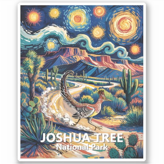 Joshua Tree Roadrunner Colorful Desert Landscape Sticker (Voorkant)