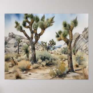 Joshua Tree Waterverf Art Print Poster