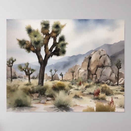 Joshua Tree Waterverf Art Print Poster (Voorkant)