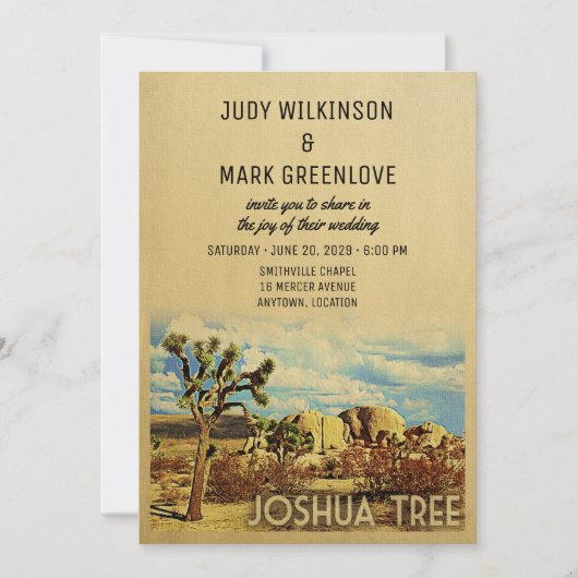 Joshua Tree Wedding Invitation California Park Kaart (Voorkant)
