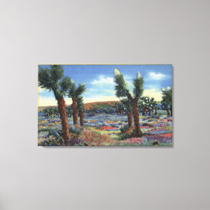 Joshua Trees en Desert Wild Flowers Uitzicht Canvas Afdruk