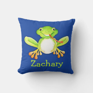 Jote bleu & vert enfants nom grenouille coussin