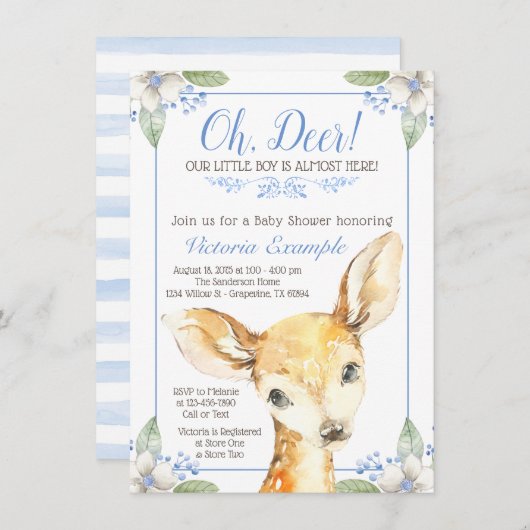 Jote Boy Deer Baby Shower Invitations (Devant / Derrière)