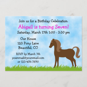 Jote Brown Horse Girls Anniversaire Invitation