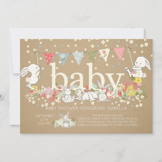 Jote Bunny Genre Neutre Baby shower Invitation (Devant)