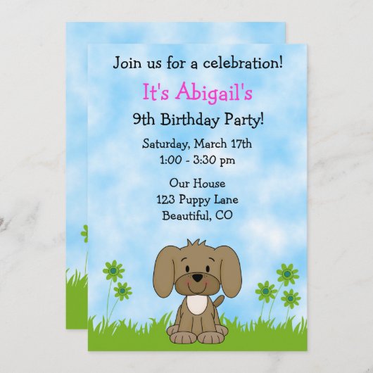 Jote Chien Chien Chien Anniversaire Invitation pou (Devant / Derrière)