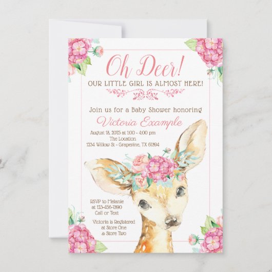 Jote Deer Baby Girl Shower Invitations (Devant)