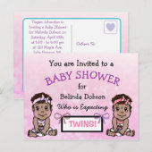 Jote Ethnic Twin Girls Baby Shower Invitations (Devant / Derrière)