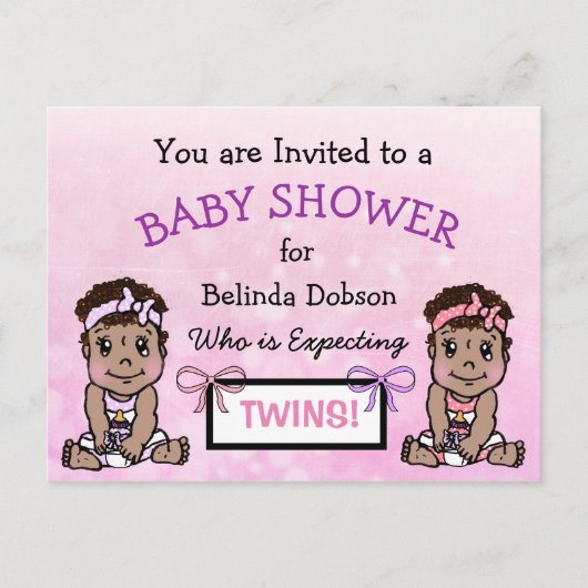 Jote Ethnic Twin Girls Baby Shower Invitations (Devant)