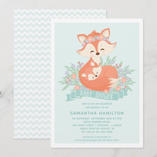 Jote Fox Woodland Boy Baby shower Invitation (Devant / Derrière)
