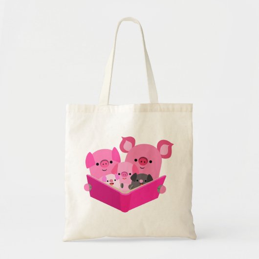 Jote Lecture Cartoon Pig Famille Sac fourre-tout (Devant)