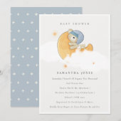 Jote Ours Sommeil Sur Lune Garçon Invitation Baby  (Devant / Derrière)