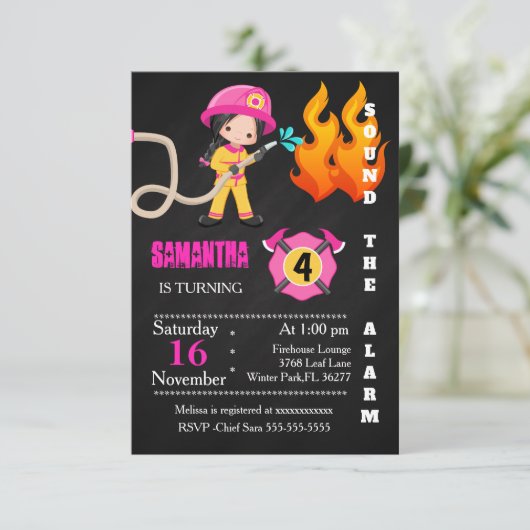 Jote Pompier rose Invitation Anniversaire (Debout devant)