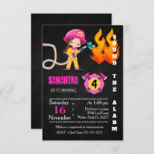 Jote Pompier rose Invitation Anniversaire (Devant / Derrière)