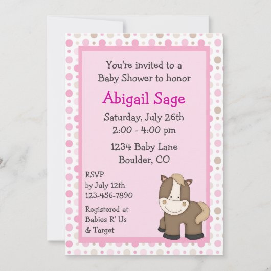 Jote Pony Baby Shower Invitations pour les filles (Devant)