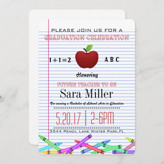 Jote Red Pomme Enseignant Invitation de graduation (Devant / Derrière)