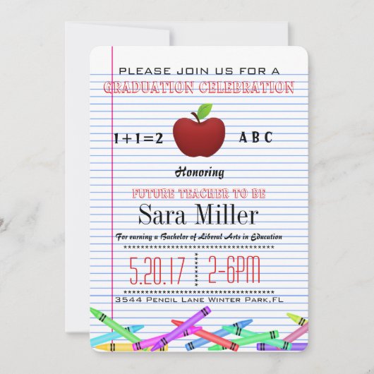 Jote Red Pomme Enseignant Invitation de graduation (Devant)