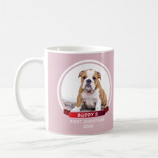Jote rose chiot 1er Noël Chien Photo Mug (Gauche)