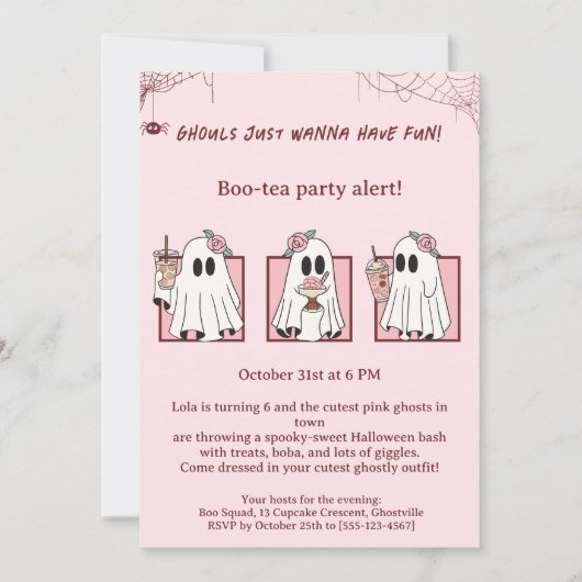 Jote Rose Fantômes Halloween Fête Invitation Kawai (Devant)