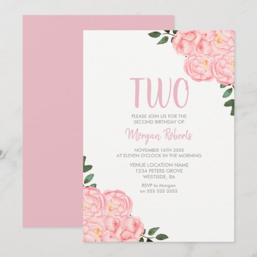 Jote Rose Girls 2e Invitation de fête d'anniversai (Devant / Derrière)